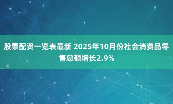 股票配资一览表最新 2025年10月份社会消费品零售总额增长2.9%